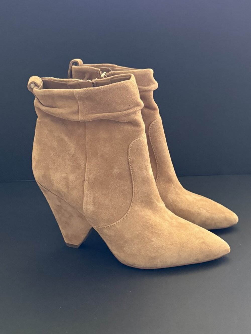 Sam Edelman Roden Womens Suede Boots 7.5M Tan 4 Inch Heels Zip Closure